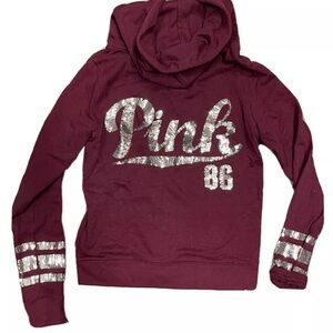 PINK Victoria's Secret Maroon Hoodie with Silver Accents